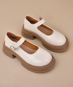 Retro small fragrance style leather shoes for women in summer, simple and simple style, Mary Zhen shoes