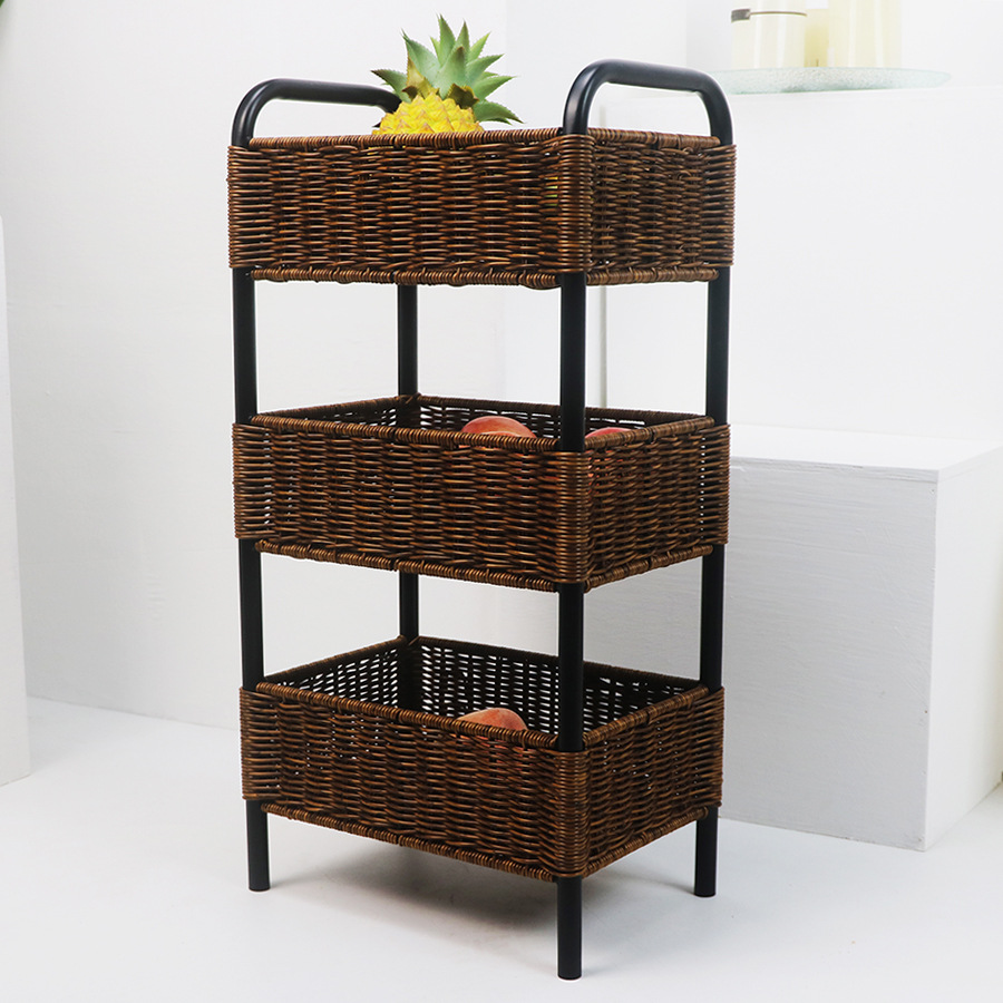 Multi-layer fruit rack imitation rattan household snack plate candy basket kitchen living room three-layer storage rack storage basket - Image 2