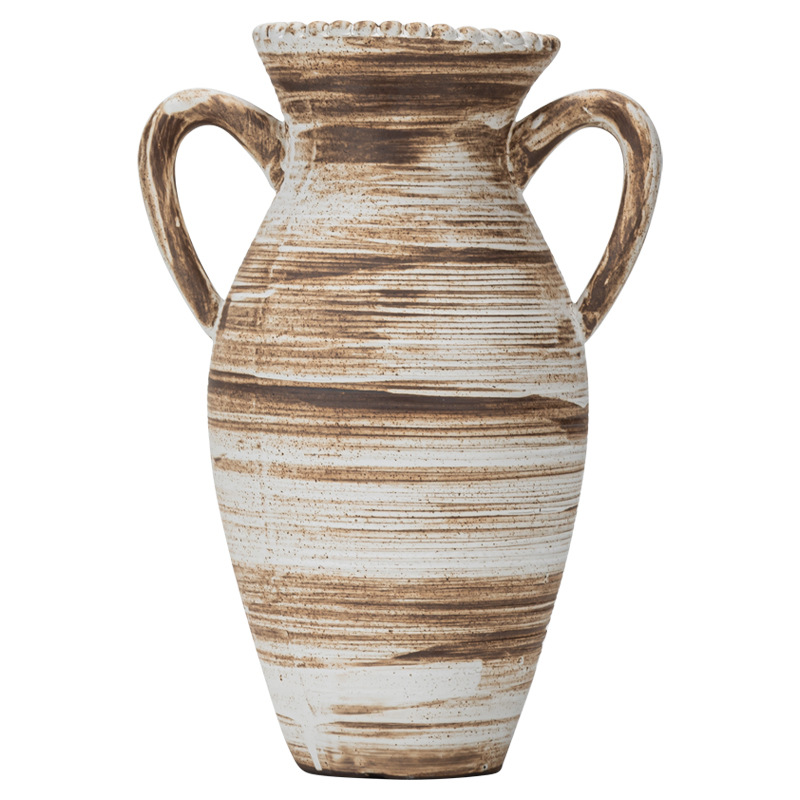 Simple Wasabi style stone pottery double-eared round pattern ceramic vase high-end light luxury home soft decoration ornaments - Image 3