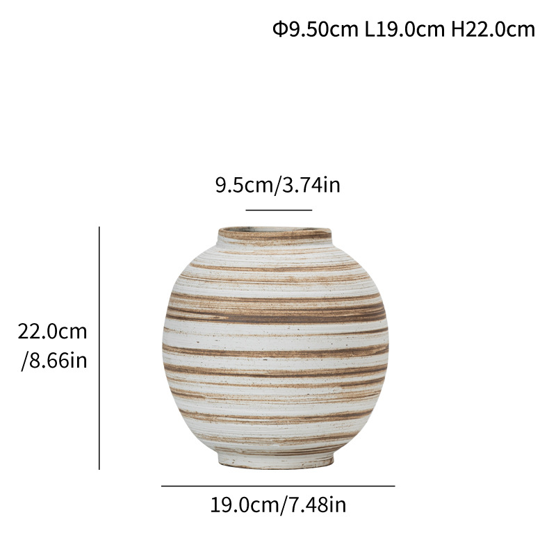 Simple Wasabi style stone pottery double-eared round pattern ceramic vase high-end light luxury home soft decoration ornaments - Image 7