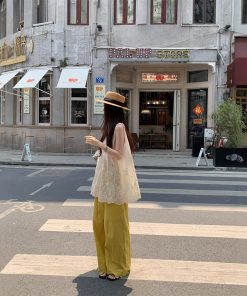 Real photo Korean summer loose slim lace top elastic waist lace pants casual fashion suit for women