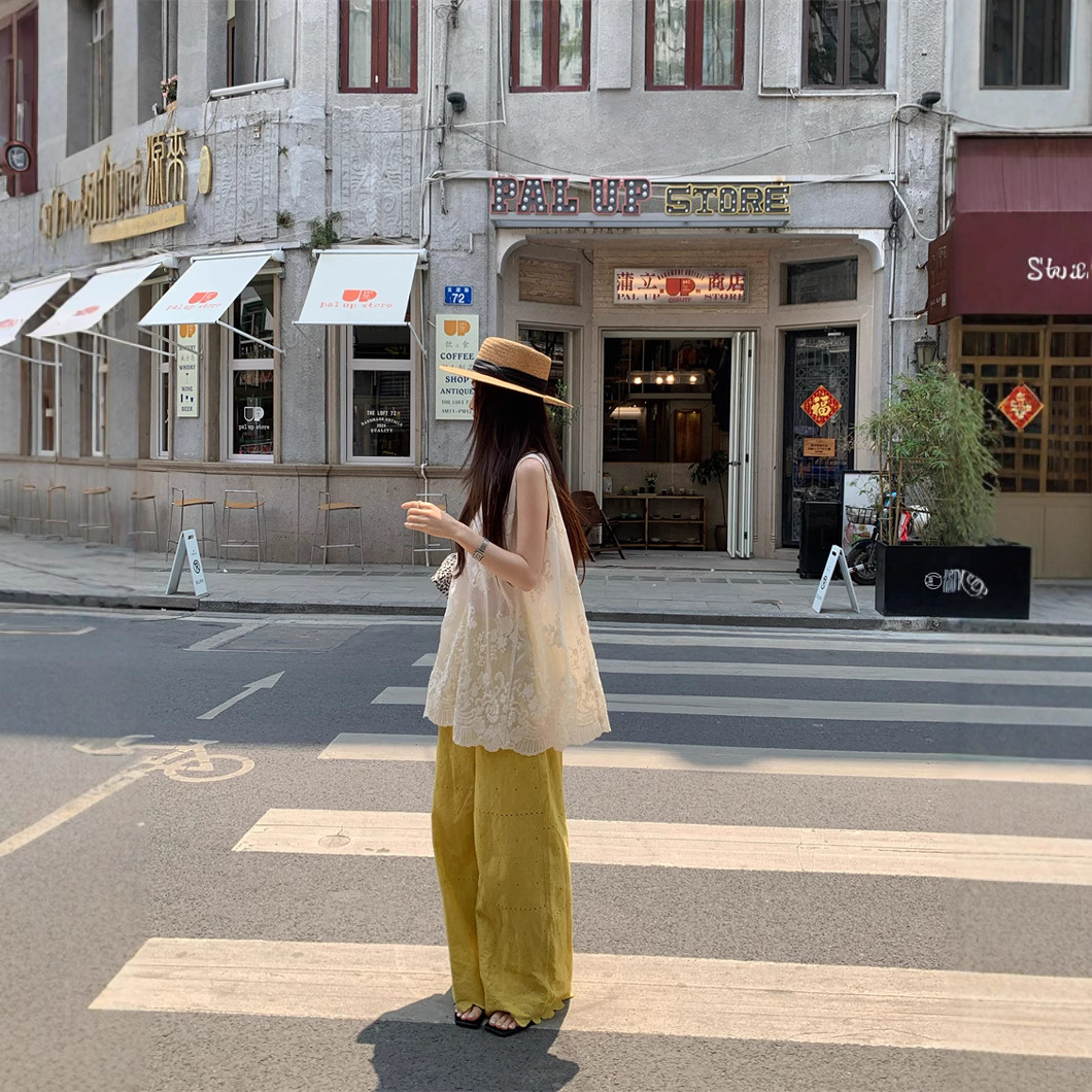 Real photo Korean summer loose slim lace top elastic waist lace pants casual fashion suit for women