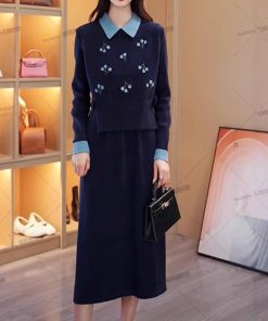 Winter lapel knitted dress vest fashionable two-piece set