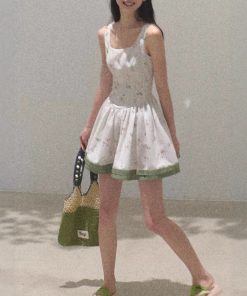 / "Picnic Note" Tencel Linen Spring Texture Relaxation Print Slim Pure Vest Dress