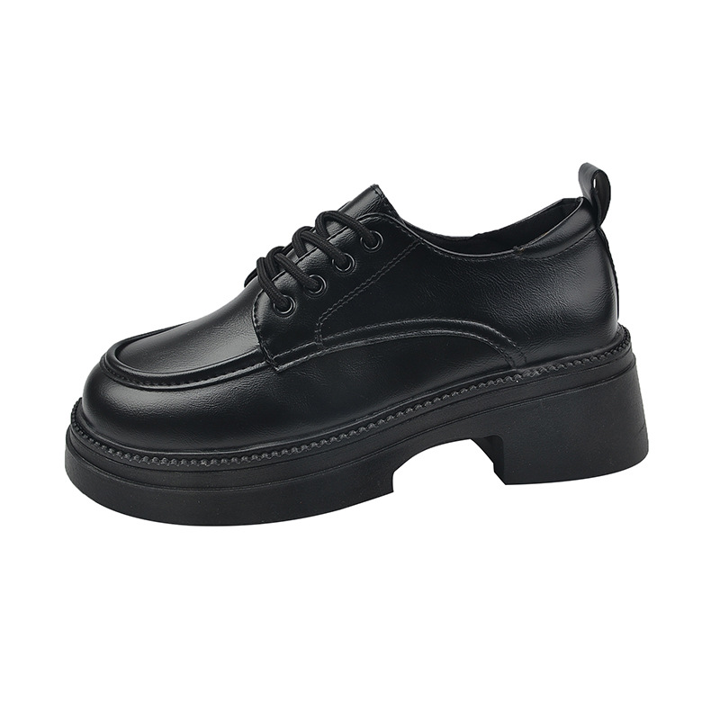 French retro British style small leather shoes for women in spring and autumn thick sole summer and autumn black lace-up shoes - Image 5
