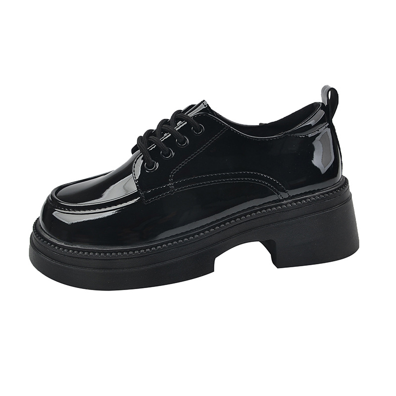French retro British style small leather shoes for women in spring and autumn thick sole summer and autumn black lace-up shoes - Image 9