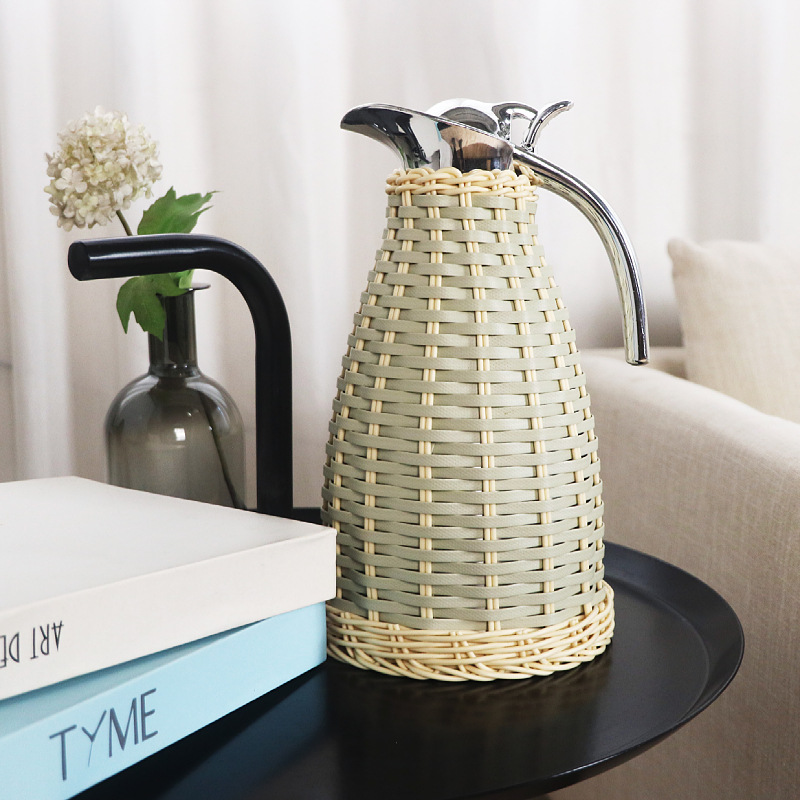 Rattan woven stainless steel vacuum insulation pot water bottle hand-woven European coffee pot water bottle home use - Image 17