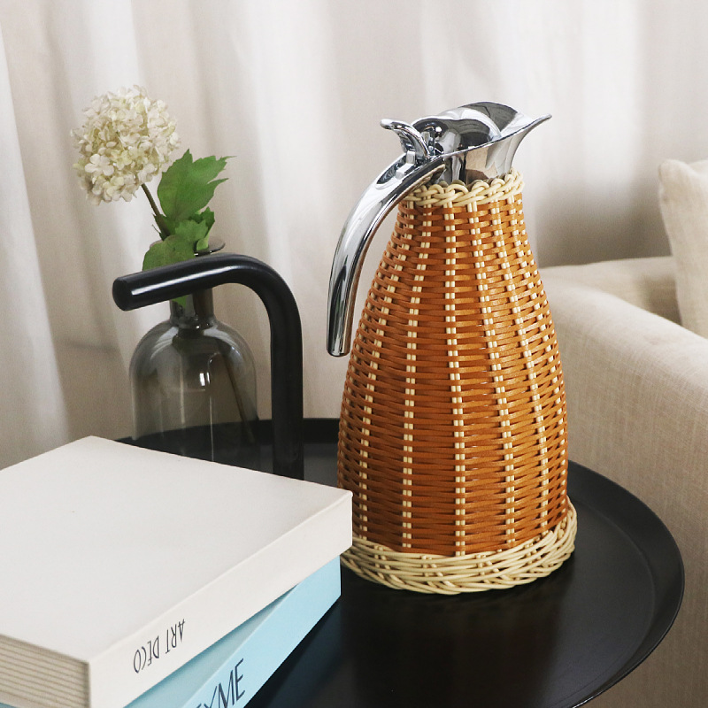 Rattan woven stainless steel vacuum insulation pot water bottle hand-woven European coffee pot water bottle home use - Image 19