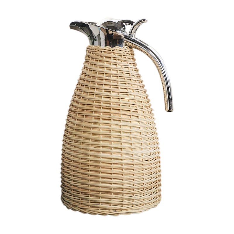 Rattan woven stainless steel vacuum insulation pot water bottle hand-woven European coffee pot water bottle home use - Image 3