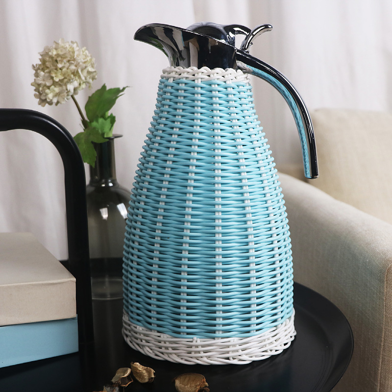 Rattan woven stainless steel vacuum insulation pot water bottle hand-woven European coffee pot water bottle home use - Image 7