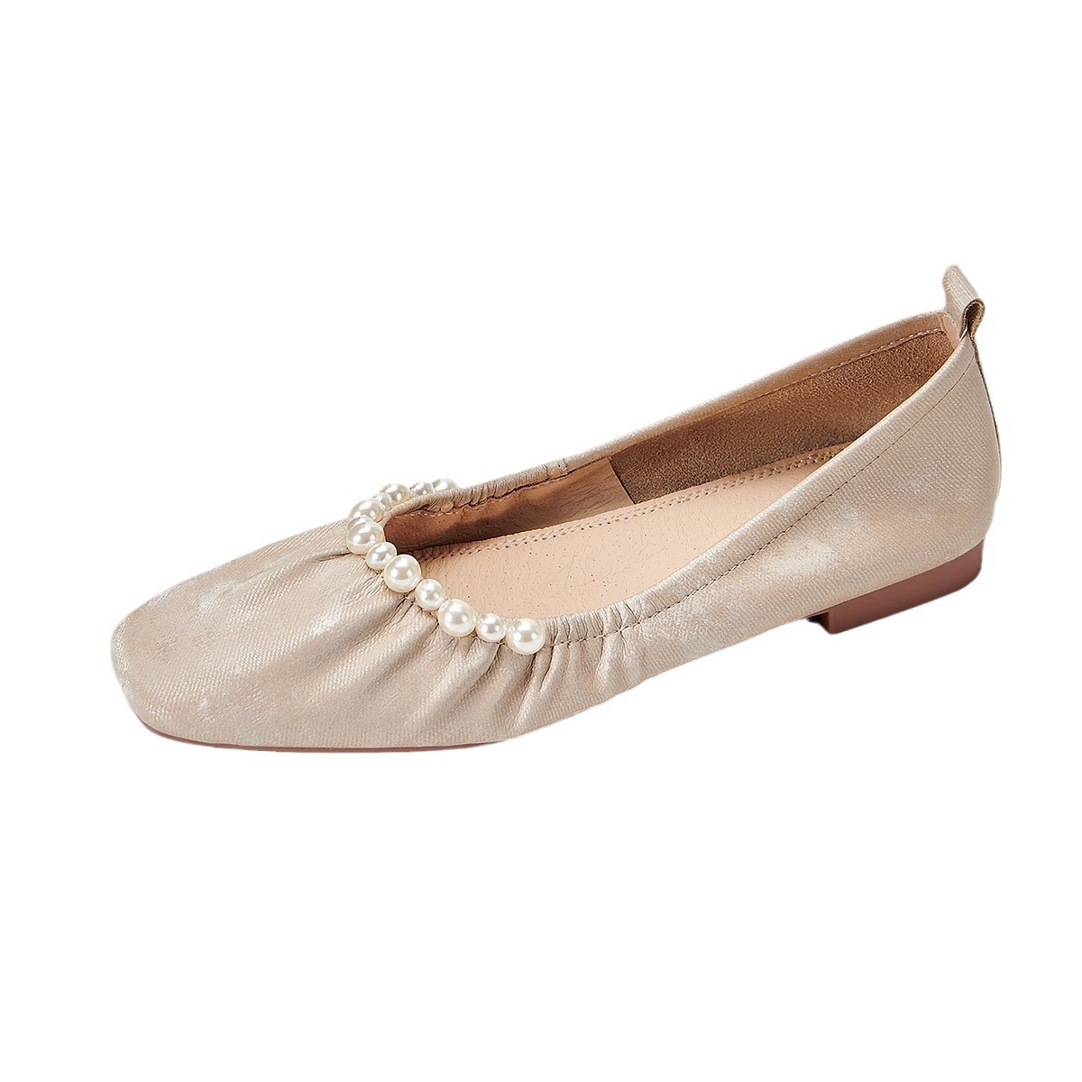 Wanziwei is super soft~~Sweet pearl flat ballet single shoes for women's new Chinese style soft sole beanie shoes - Image 5