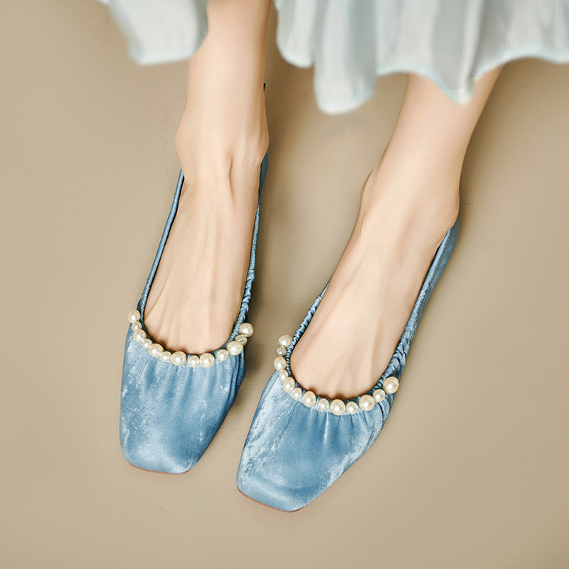 Wanziwei is super soft~~Sweet pearl flat ballet single shoes for women's new Chinese style soft sole beanie shoes - Image 10