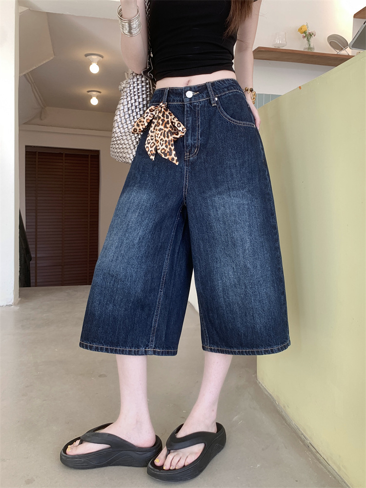 Real shot~ American wide-leg 7-cropped jeans for women in summer high waist slimming loose versatile medium pants - Image 7