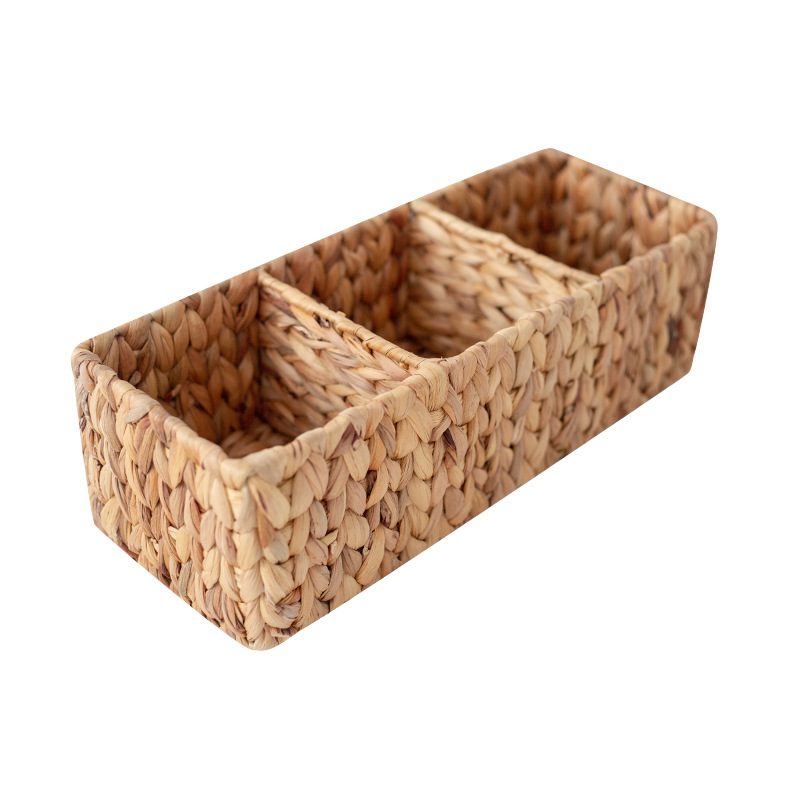 Hand-woven three-part storage basket desktop storage basket storage basket gourd grass rattan storage basket - Image 6