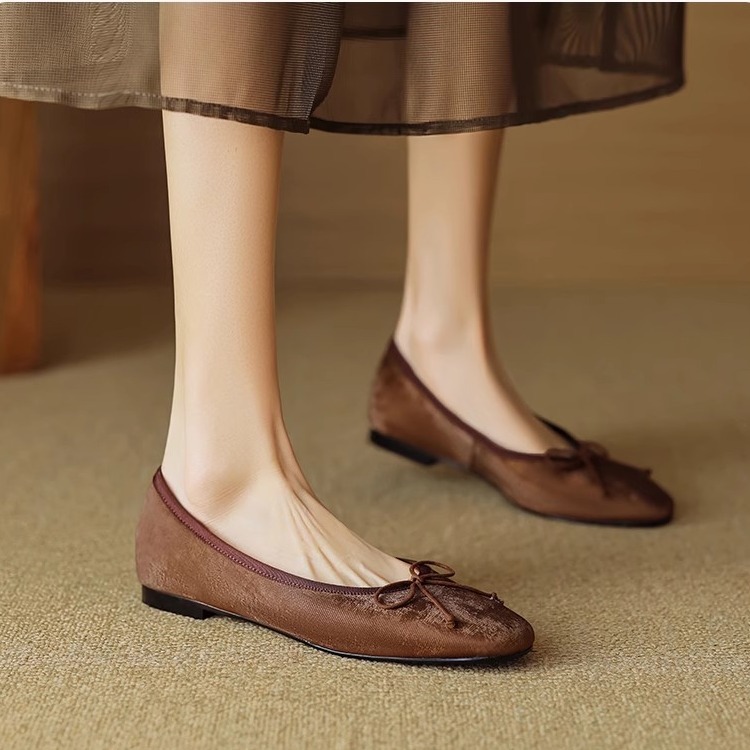 New Chinese style soft leather flat-sole single shoes for women in spring and summer bow soft leather beans shoes egg roll shoes - Image 8