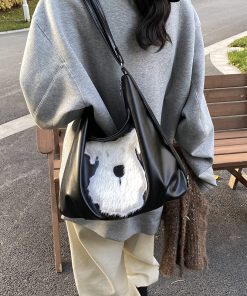 This year's popular bags with large capacity soft leather women's handbag plush bear shoulder bag tote bag women's bag