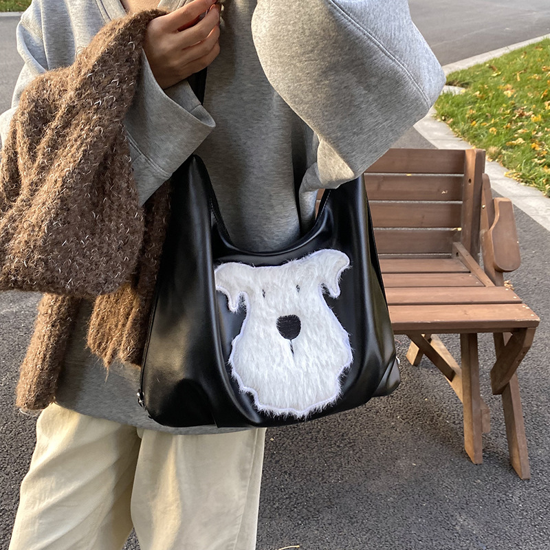 This year's popular bags with large capacity soft leather women's handbag plush bear shoulder bag tote bag women's bag - Image 4