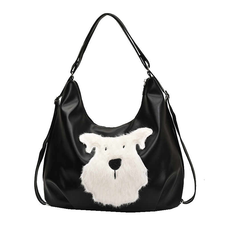 This year's popular bags with large capacity soft leather women's handbag plush bear shoulder bag tote bag women's bag - Image 5