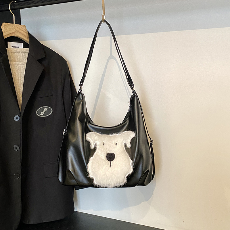 This year's popular bags with large capacity soft leather women's handbag plush bear shoulder bag tote bag women's bag - Image 7
