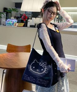 Denim large capacity bucket one-shoulder sweet and cool hot girl student women commuting backpack