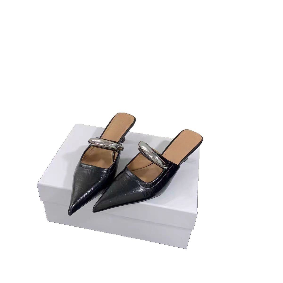 French temperament leopard print pointed high heels for women in spring and summer fairy kitten heels Baotou half slippers - Image 5