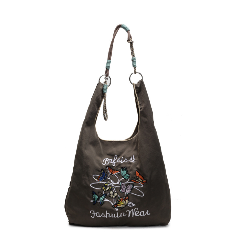 Women's large capacity single-shoulder carry-on shopping bag embroidered environmentally friendly bag niche design commuter tote bag - Image 11