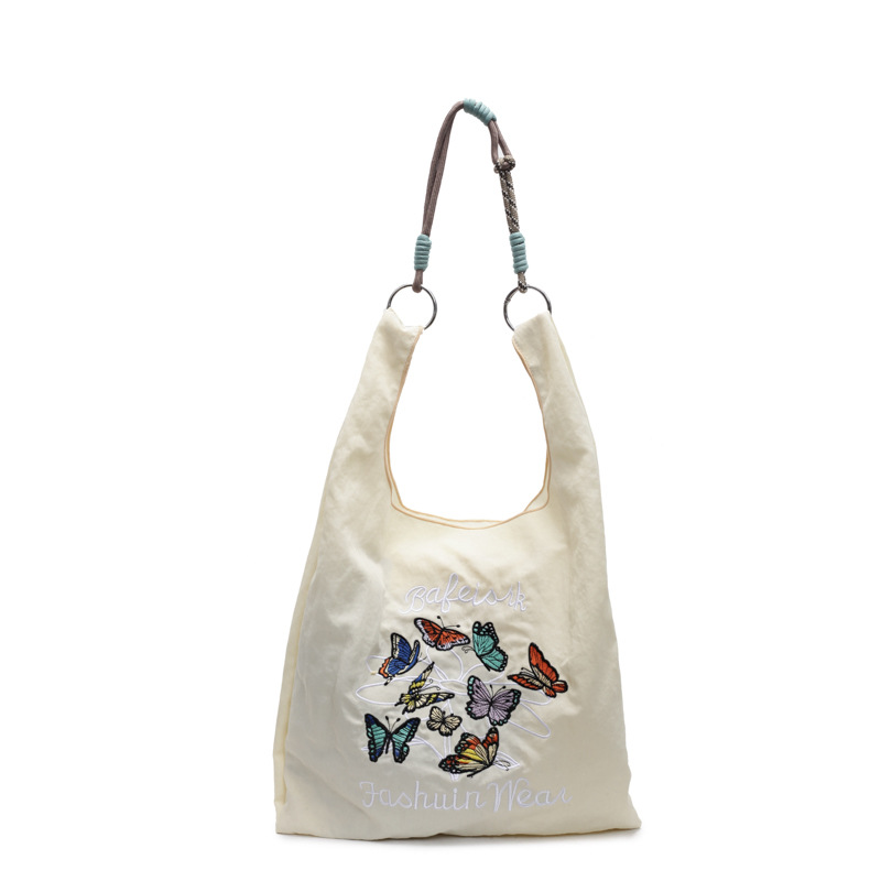 Women's large capacity single-shoulder carry-on shopping bag embroidered environmentally friendly bag niche design commuter tote bag - Image 12