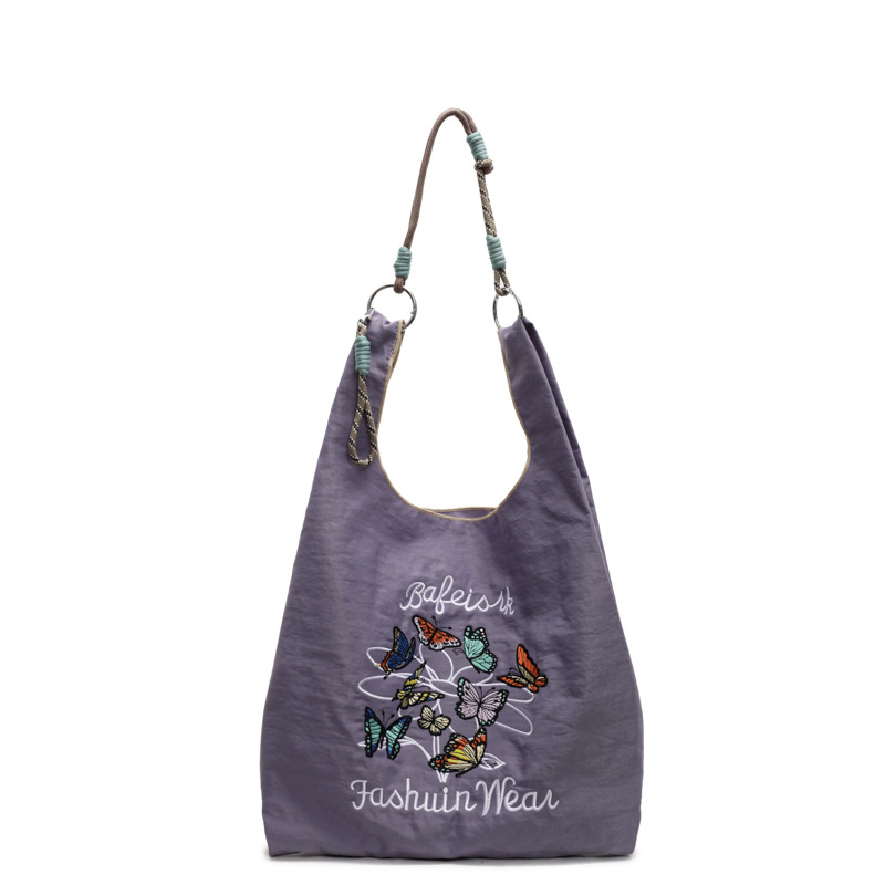 Women's large capacity single-shoulder carry-on shopping bag embroidered environmentally friendly bag niche design commuter tote bag - Image 6