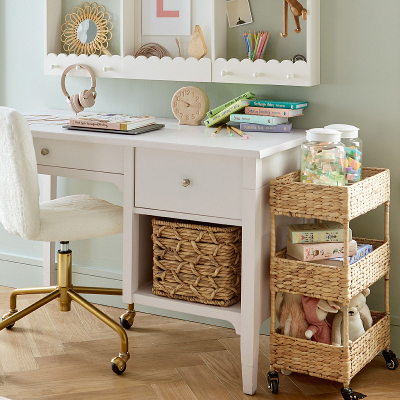 Wind pulley straw woven storage rack debris storage rack hand-woven storage rack multi-layer storage basket - Image 2