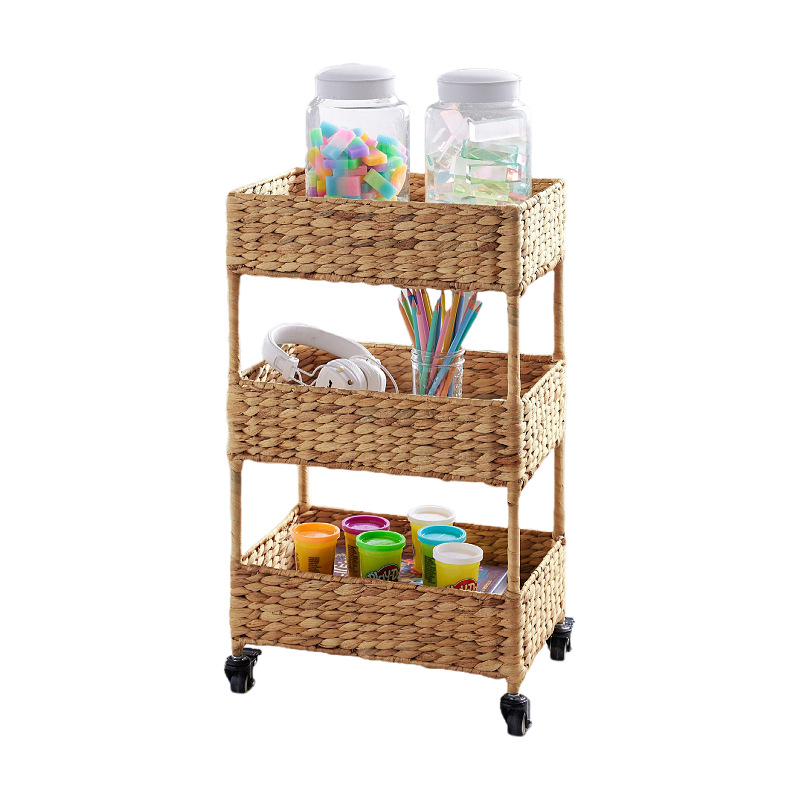 Wind pulley straw woven storage rack debris storage rack hand-woven storage rack multi-layer storage basket - Image 3