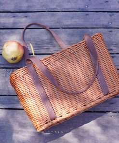 Literary handbag imitation rattan grocery shopping basket handmade rattan plastic woven basket Mori-type picnic basket shopping basket