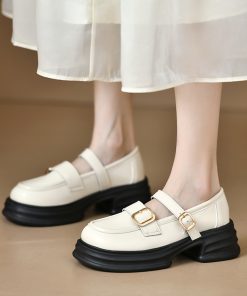 Mary Zhen small leather shoes for women in the spring next season, fashionable simple super fairy style thick sole height-enhancing single shoes
