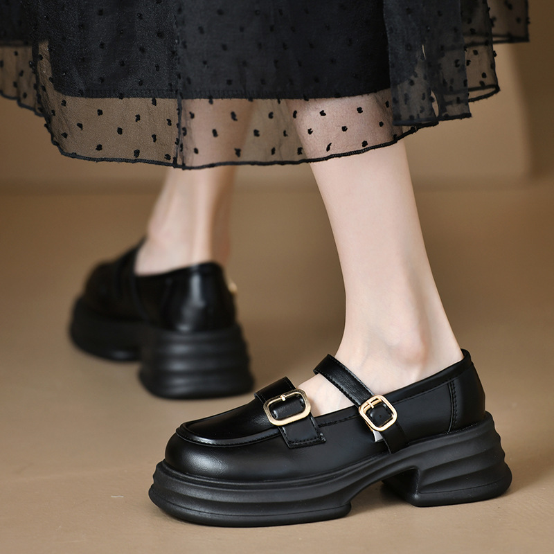 Mary Zhen small leather shoes for women in the spring next season, fashionable simple super fairy style thick sole height-enhancing single shoes - Image 2