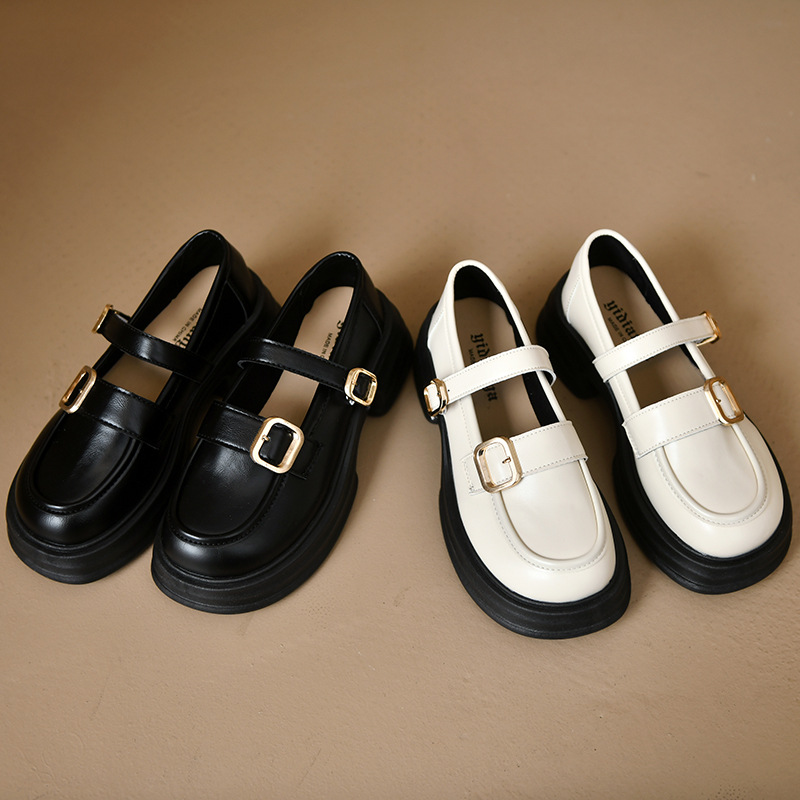 Mary Zhen small leather shoes for women in the spring next season, fashionable simple super fairy style thick sole height-enhancing single shoes - Image 3