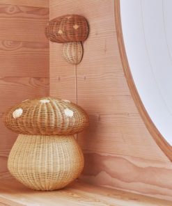 Feng hand-woven bedside wall lamp children's room bedroom study rattan mushroom-shaped wall lamp