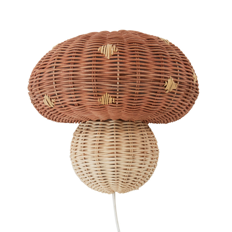 Feng hand-woven bedside wall lamp children's room bedroom study rattan mushroom-shaped wall lamp - Image 2