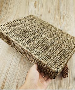 Straw storage basket snack tray jewelry cosmetic storage basket bathroom desktop storage basket seaweed weaving