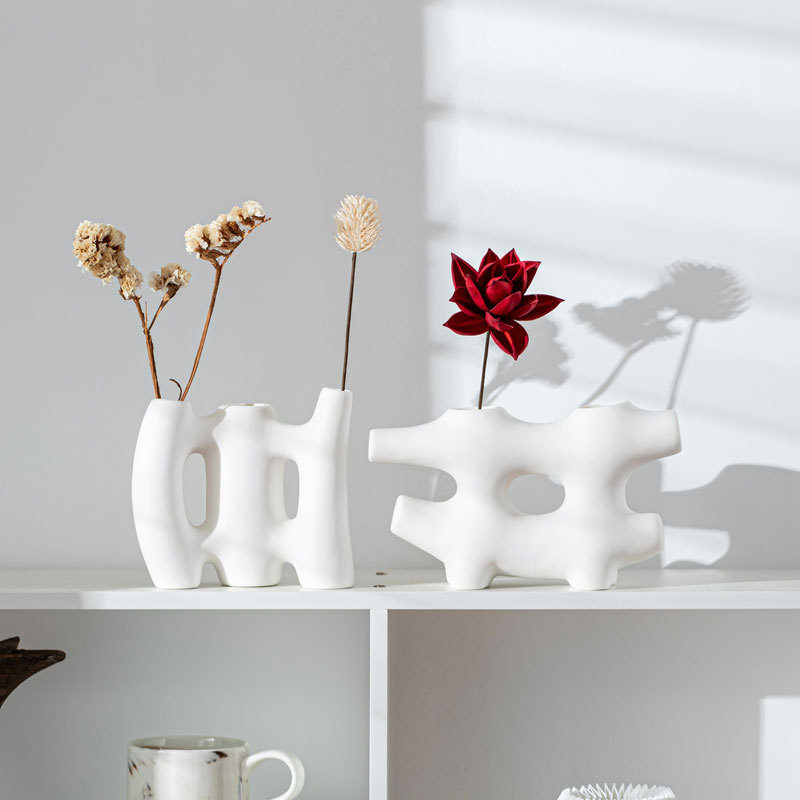 Style plain white fence ceramic vase home decoration white crafts small - Image 6