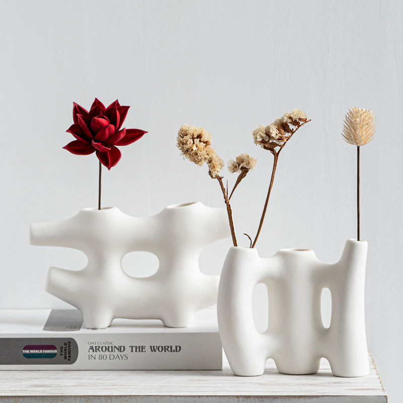 Style plain white fence ceramic vase home decoration white crafts small - Image 2