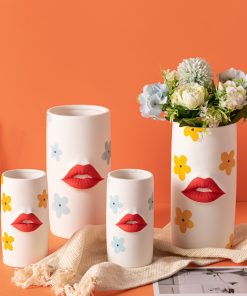 Daimon white decal lip ceramic vase decorations Light luxury craft ornaments